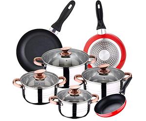 San Ignacio Bateria 8pc acero inoxidable apta para inducción + 3 sartenes 16/20/24 cm, Color Rosa, PK3379