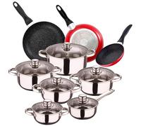 San Ignacio Bateria de cocina 12 piezas Cassel acero inoxidable + 3 sartenes 16/20/24cm en aluminio prensado