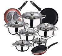 Bateria de cocina 12 piezas SAN IGNACIO Cassel, acero inoxidable, con juego sartenes (16/20/24 cm) SAN IGNACIO Paradise en aluminio prensado