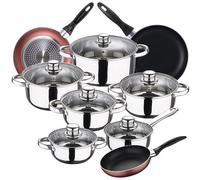 San Ignacio Bateria de cocina 12 piezas Cassel, acero inoxidable, con juego sartenes (16/20/24 cm) RENBERG Paradise en aluminio prensado