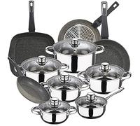 San Ignacio Bateria de cocina 12 piezas Cassel, acero inoxidable, con juego sartenes (20/24/28 cm) y grill 28x28 cm BERGNER Mercury en alumino forjado