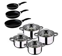 San Ignacio - Batería de Cocina 4 cacerolas 4 Tapas de Vidrio y 3 sartenes 16/20/24, Acero Inoxidable, inducción
