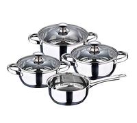 San Ignacio Batería de cocina 7 piezas Cazo sin tapa Ø16 (1.5L) / Cacerola Ø16 (1.5L) Cacerola Ø18 (2.0L) Cacerola Ø20 (3.0L), acero inoxidable, inducción, Color Plateado