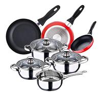 San Ignacio Batería de cocina 7 piezas en acero inoxidable + Juego de 3 sartenes, PK3375, Bateria 7 pcs + 16/20/24 cm