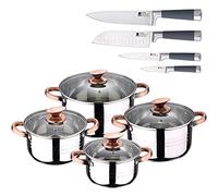 San Ignacio Bateria de cocina 8 piezas apta para induccion Altea en acero inoxidable con set 4 cuchillos de cocina, PK3235