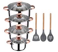 San Ignacio Bateria de cocina 8 piezas apta para induccion, Altea en acero inoxidable con set de 3 utensilios de cocina en silicona Daimiel, PK3241