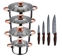 San Ignacio Bateria de cocina 8 piezas apta para induccion Altea en acero inoxidable con set de 4 cuchillos de cocina de acero inoxidable Daimiel