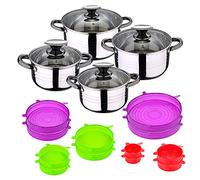 San Ignacio Bateria de cocina 8 piezas apta para induccion Hita en acero inoxidable con set de 12 tapas de silicona Jolie