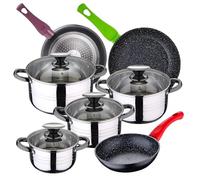 San Ignacio Bateria de cocina 8 piezas Dina, acero inoxidable, con juego sartenes (18/22/26 cm) Jolie de aluminio forjado, Negro/Plateado