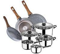 San Ignacio Bateria de cocina 8 piezas en acero inoxidable, con juego de sartenes 22/26/28 + Bateria, en aluminio forjado, inducción, PK3152