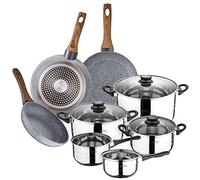 San Ignacio Bateria de cocina 8 piezas en acero inoxidable, con juego de sartenes en aluminio forjado, inducción, PK3151, 18/20/24 + Bateria