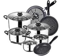 Bateria de cocina 8 piezas SAN IGNACIO Toledo, acero inoxidable, con juego sartenes (18/20/24 cm) MAGEFESA K2 Gransasso en acero esmaltado