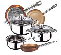 San Ignacio Bateria de cocina Cassel, acero inoxidable, con juego sartenes (20/24/28 cm) BERGNER Professional Chef Copper Plus en aluminio prensado, Plateado