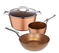 San Ignacio Batería de cocina Sartén Wok Ø28, Cazo Ø16 y Cacerola con tapa de vidrio de Ø28 cm, aluminio forjado, inducción