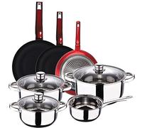 San Ignacio BERGNER Set 3 sartenes Ø20x4,3, Ø24x4,7 y Ø28, alumino forjado, y Batería de cocina 7 piezas cazo Ø16 Cacerolas con tapa Ø18 Ø20 y Ø24 acero inoxidable, inducción (PK2732)