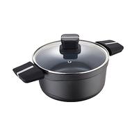 San Ignacio Bistro Grey - Cacerola con Tapa de 20cm - Fabricada en Aluminio Fundido - Interior En Acero Quantanium - Exterior En Negro Mate - Punto Inducción - Mango Soft Touch Negro