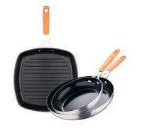 San Ignacio Juego de 2 Sartenes Ø16Ø28cm + Asador cuadrado 28x28cm en aluminio forjado para inducción COMPACT