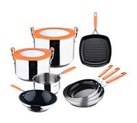 San Ignacio Compact - Juego De Ollas y Sartenes de 10 piezas - Fabricadas en Acero Inoxidable - Batería de Cocina de 10 Piezas - 2 Ollas con Tapa - 1 Cacerola - 1 Asador - 1 Wok - 3 Sartenes