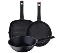 San Ignacio ENERGY: Set de 3 Sartenes Antiadherentes Xylan Plus sin PFOA, Aluminio Fundido, Aptas para lavavajillas: sarten 28x6 - wok 28x8,5 - sarten asador 28x28x5