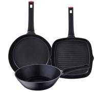 San Ignacio ENERGY: Set de 3 Sartenes Antiadherentes Xylan Plus sin PFOA, Aluminio Fundido, Aptas para lavavajillas: sarten 30x6,5 - wok 28x8,5 - sarten asador 28x28x5