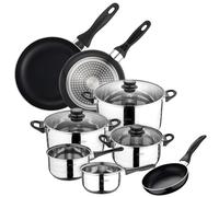 San Ignacio Juego 3 SARTENES+ BATERÍA Cocina 8 Piezas, Aluminio, Oscuro, 24 cm