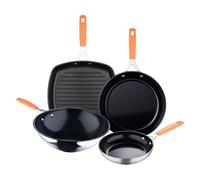 San Ignacio Juego de 2 Sartenes Ø16Ø28cm + Asador cuadrado 28x28cm + Wok Ø28cm en aluminio forjado para inducción COMPACT