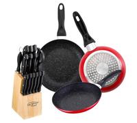 Juego de 3 sartenes San Ignacio Ø16Ø20Ø24cm + Juego de cuchillos 15Pc en acero inoxidable con tacoma