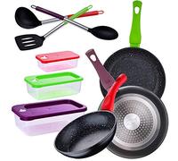 San Ignacio Juego de 3 sartenes 18/22/26 cm 3 herméticos apilables en color, colección Jolie, aluminio forjado, inducción