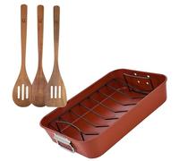 San Ignacio Juego de 3 utensilios de cocina de madera + Bandeja para asado 40x28cm en acero AGROS