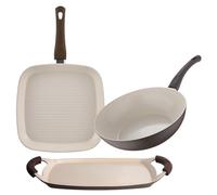 San Ignacio Juego de asador + wok + sartén asador en aluminio forjado de la colección 'Natur'