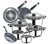 San Ignacio Juego de batería de cocina de 8pc + set 3 sartenes (16/20/24cm) aluminio prensado soul marble