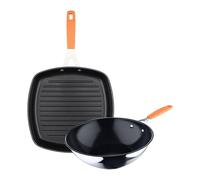 San Ignacio Juego de Sartén Asador 28x28cm + Wok Ø28cm en aluminio forjado para inducción COMPACT