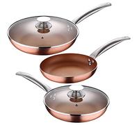SAN IGNACIO Optimum Copper | Sartenes Antiadherentes | Set de 3 Sartenes de 20/24/28 cms de Diámetro y 2 Tapas | Fabricadas con Aluminio Prensado | Revestimiento Multiclad | Todo Tipo de Cocinas
