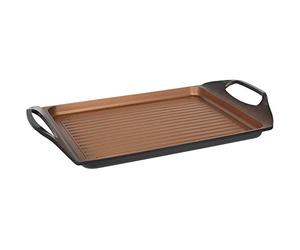 San Ignacio Origen - Placa Grill De 45x27cm - Fabricada En Aluminio Fundido - Interior Negro Quantanium Con Diamante Saphire Y Cobre - Para Todos Los Fuegos - Punto De Inducción - Asador Uso Diario