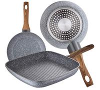 San Ignacio Pack 2 Ø18 y Ø20 + Sartén Grill Asador 28x28, Aluminio Forjado, aptas para induccion de la colección Daimiel, Gris