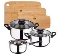 Pack Batería De Cocina 5 Piezas + Set De 3 Tablas De Corte En Bambú