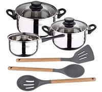 San Ignacio Batería de Cocina 5 Piezas Acero Inoxidable con Set 3 Utensilios de Silicona Y Madera