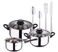 San Ignacio PACK BATERÍA DE COCINA 5 PIEZAS + SETDE CUBERTERÍA 24PC EN ACERO INOXIDABLE, Plata (PK4930)