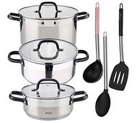 San Ignacio PACK DE 3 SARTENES + SET DE UTENSILIOS BÁSICOS DE COCINA, Negro/Cromado, PK4712