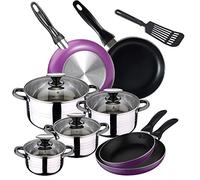 San Ignacio PK1923 batería de Cocina 4 cacerolas con Tapas de Vidrio, y Set 4 sartenes 16/20/24/28 cms, más espátula de Regalo, Acero Inoxidable/Aluminio prensado/Nylon