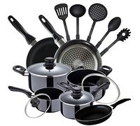 San Ignacio PK2351 Batería 8 piezas Porto, 5 Utensilios de cocina y Set 3 sartenes, diámetro 16/20/ 24 cm, Multicolor, aluminio prensado, antiadherente, inducción