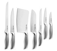 San Ignacio PK2520 Colección Jávea Set de Corte: juego de cuchillos de cocina: Hacha de cocina, Cuchillos Jamoneros de 16 y 25 cm, Fileteador, Asiático, Multiusos y Pelador - acero inoxidable