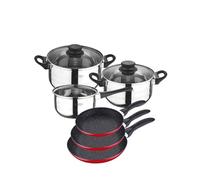 San Ignacio PK357 batería de Cocina 5 Piezas y Juego de sartenes en Rojo, Cromado