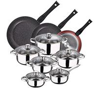 San Ignacio PK4771 PACK DE 3 SARTENES 20/24 y 28 cms + BATERÍA DE COCINA DE 12PC EN ACERO INOXIDABLE, Cobre/Cromado