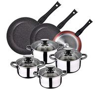 San Ignacio PK4786 PACK DE 3 SARTENES 20/24 y 28 cms + BATERÍA DE COCINA 8PC EN ACERO INOXIDABLE, Cobre/Cromado
