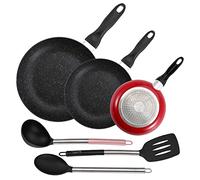San Ignacio PK4830 PACK DE 3 SARTENES 16CM 20CM 24CM + SET DE 3PC UTENSILIOS DE COCINA EN NYLON, Rosa/Gris