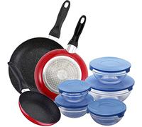 San Ignacio PK4835 PACK DE 3 SARTENES 16CM 20CM 24CM + SET DE 5PC BOLES, Negro/Azul