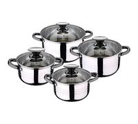 San Ignacio Premium Dina - Bateria de cocina de 4 piezas, acero inoxidable, 1.9L-2.7L-3.5L-5.1L, apta para todo tipo de cocinas incluido inducción, Gris, Pack 8 pcs