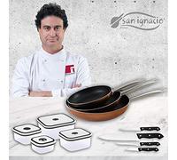 San Ignacio Professional Chef Copper Set 3 sartenes + 4 fiambreras + 4 Cuchillos, Aluminio Prensado
