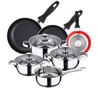 Batería 7 piezas S.Ignacio Faro y Set 3 sartenes Ø16/Ø20/Ø24 cms rojo, aluminio prensado, antiadherente, inducción